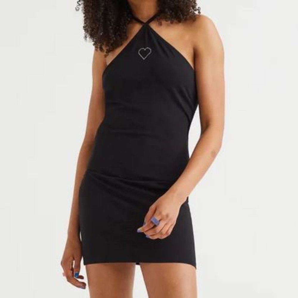 Rhinestone Heart Black Bodycon Dress